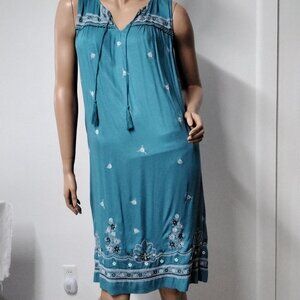 time and tru Women Dress Size L Teal knee relax fit Comfort Tasssels
